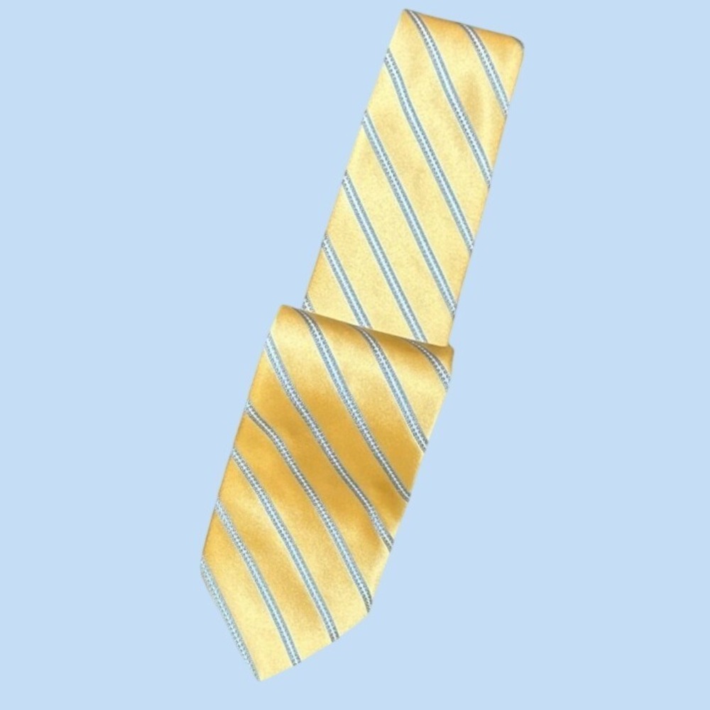 Brooks Brothers Makers and Merchants Necktie Mens Yellow Blue Stripe Silk‎ USA